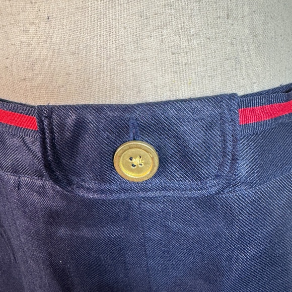 Navy Blue Pleated Midi Skirt Red Belt - Picture 3 of 8